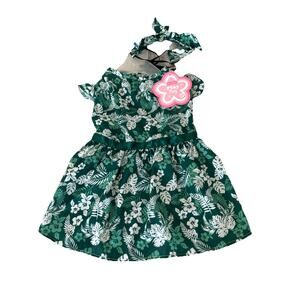 Play day Dog Sundress Floral Hair Bow Colorful Size Medium Green 2 Pc NWT